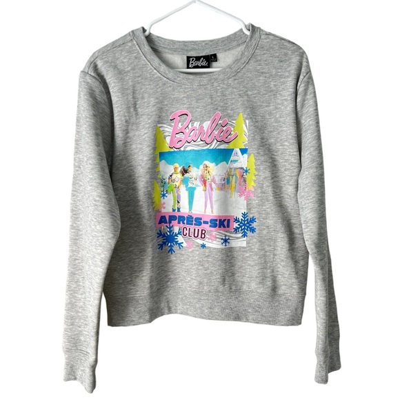 Barbie Tops - Barbie Apres Ski Club Heather Gray Graphic Crewneck Sweatshirt Size L